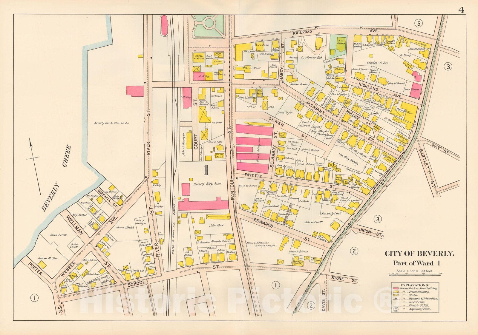 Historic Map : Beverly 1907 Plate 004 , Atlas City of Beverly , Vintage Wall Art