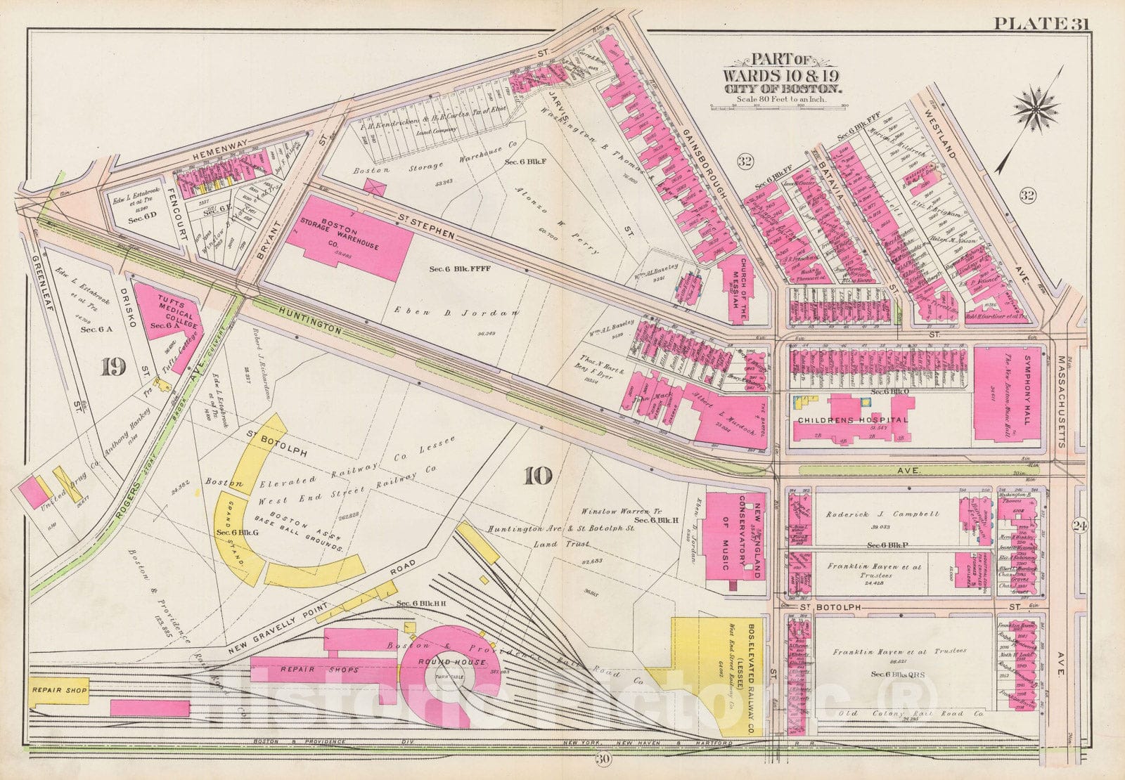 Historic Map : Atlas City of Boston: Boston Proper and Back Bay, Boston 1908 Plate 031 , Vintage Wall Art