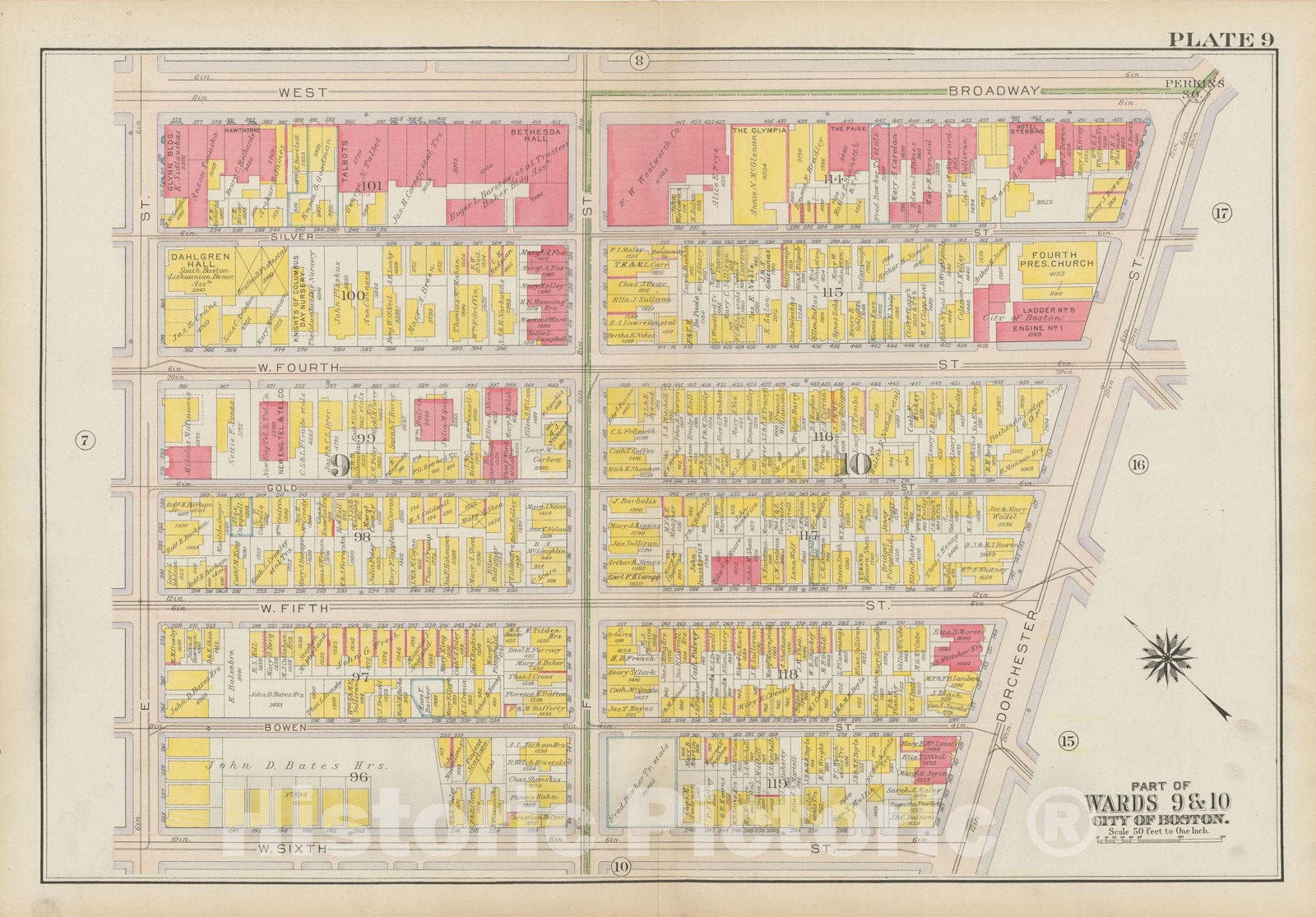 Historic Map : Atlas City of Boston: South Boston 1919 Plate 009 , Vintage Wall Art