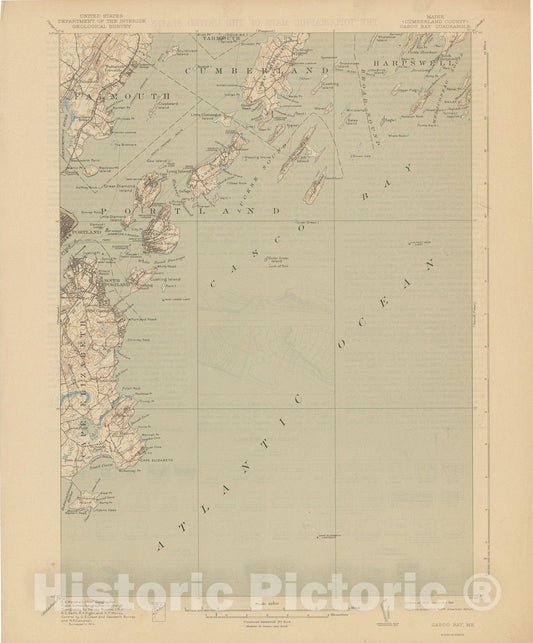 Historic Map : USGS 7.5 Minute Sheets and Quadrangles, Casco Bay & Cumberland & Portland 1941 Topographic Map , Vintage Wall Art
