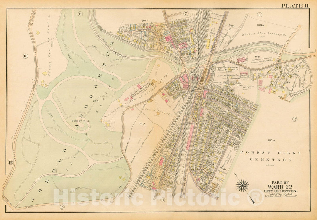 Historic Map : Atlas City of Boston, West Roxbury, Jamaica Plain 1924 Plate 011 , Vintage Wall Art