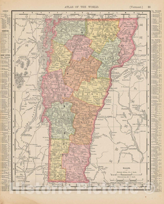 Historic Map : Vermont 1900 , Universal Atlas World , Vintage Wall Art