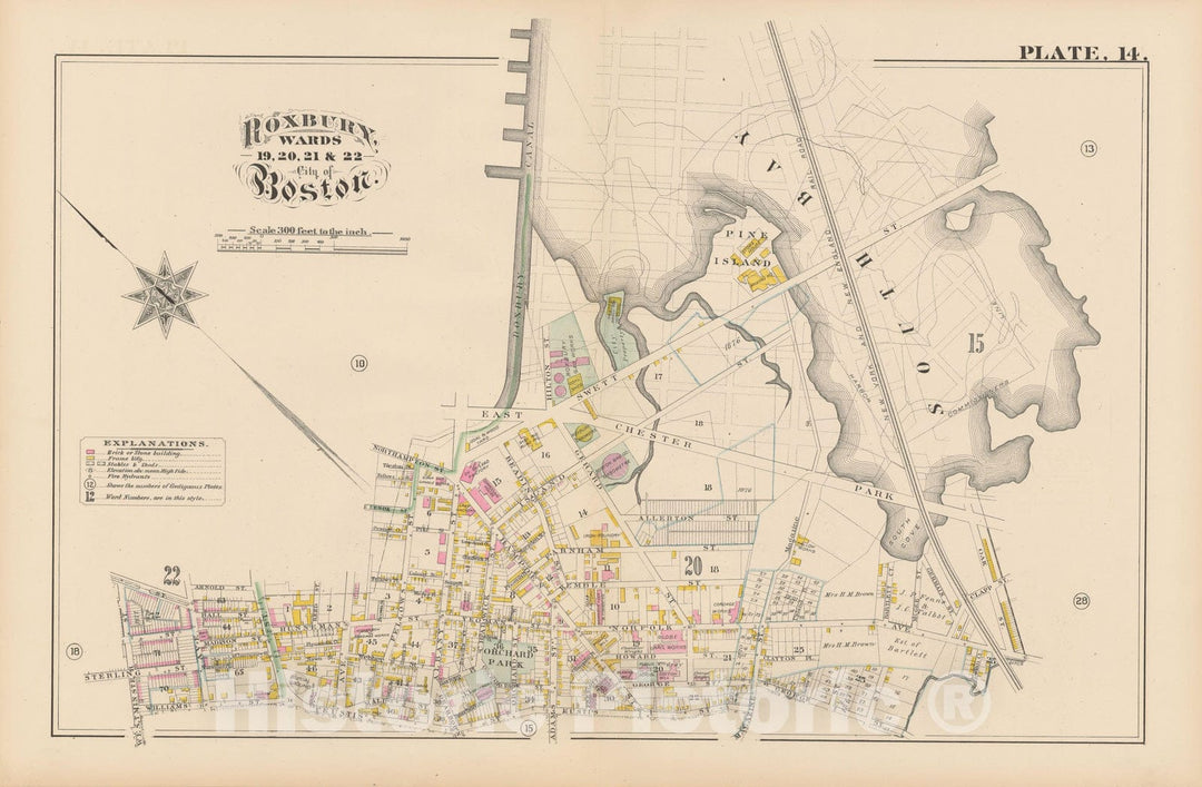 Historic Map : City Atlas of Boston, Massachusetts, Roxbury 1882 Plate 014 , Vintage Wall Art