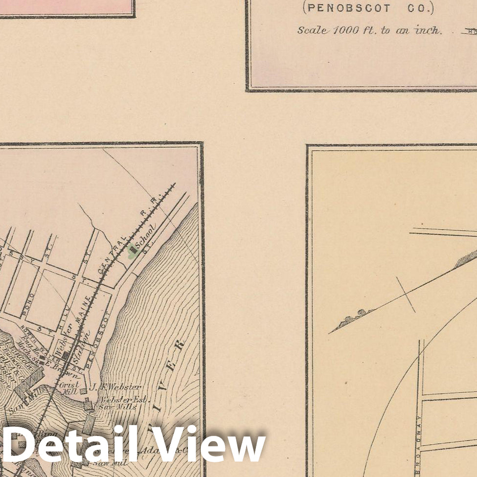 Historic Map : Atlas of Maine, Bradley & Bucksport & Old Town & Orono 1885 , Vintage Wall Art
