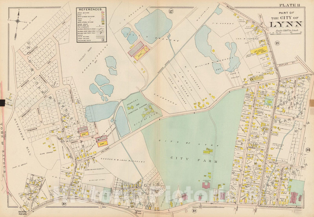 Historic Map : Atlas of Lynn, Swampscott and Saugus, Lynn 1905 Plate 011 , Vintage Wall Art