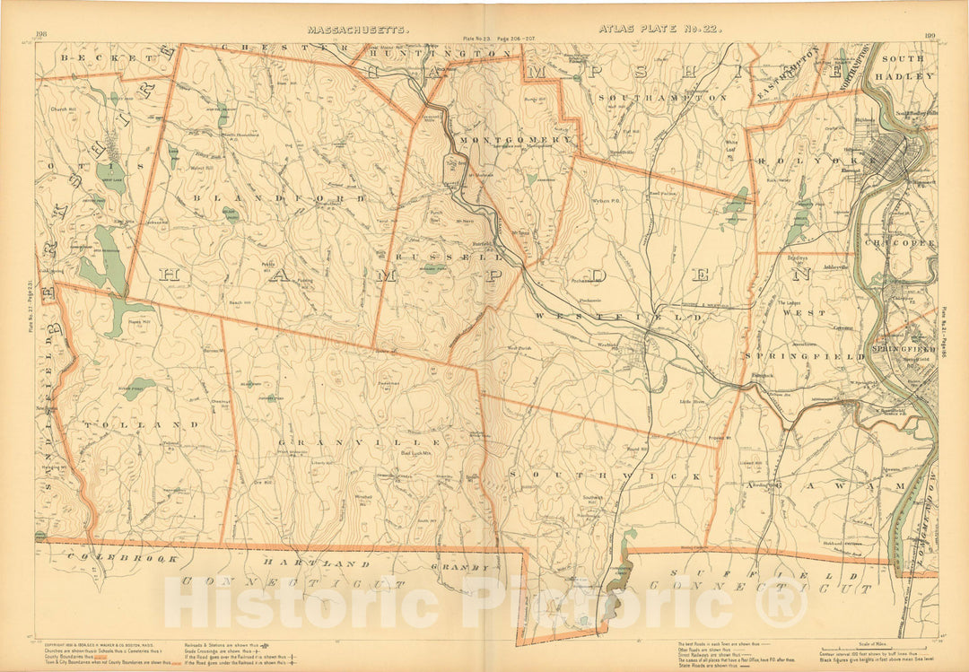 Historic Map : Atlas of Massachusetts, Agawam & Blandford & Granville & Holyoke & Russell & Southwick 1904 Plate 022 , Vintage Wall Art