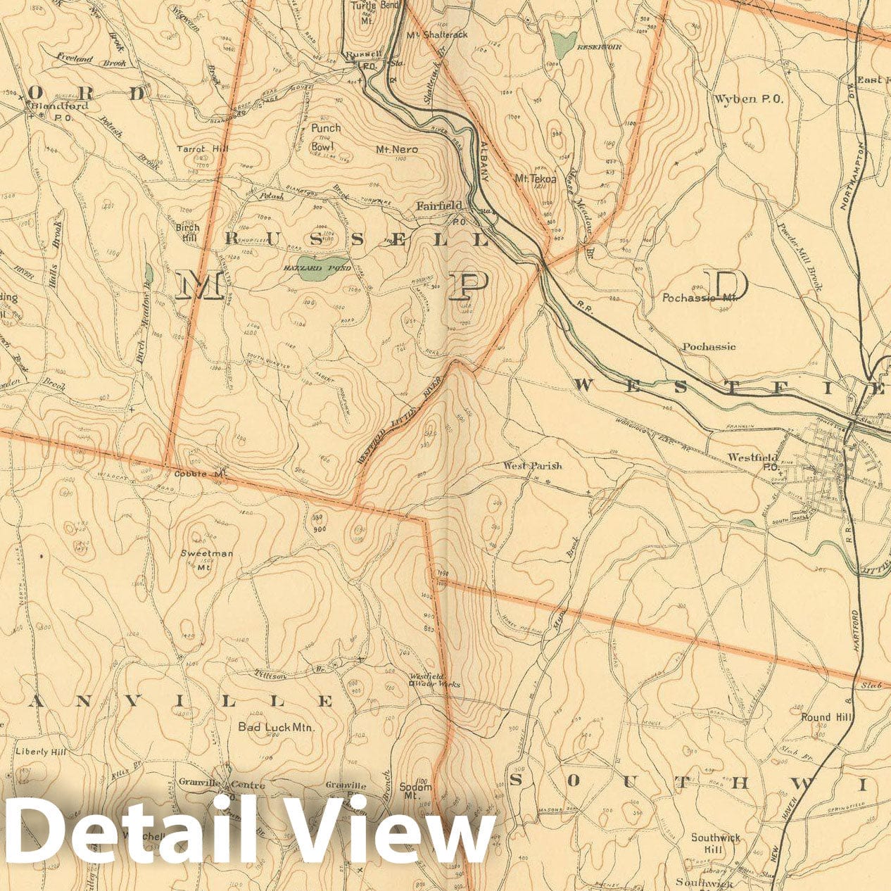 Historic Map : Atlas of Massachusetts, Agawam & Blandford & Granville & Holyoke & Russell & Southwick 1904 Plate 022 , Vintage Wall Art