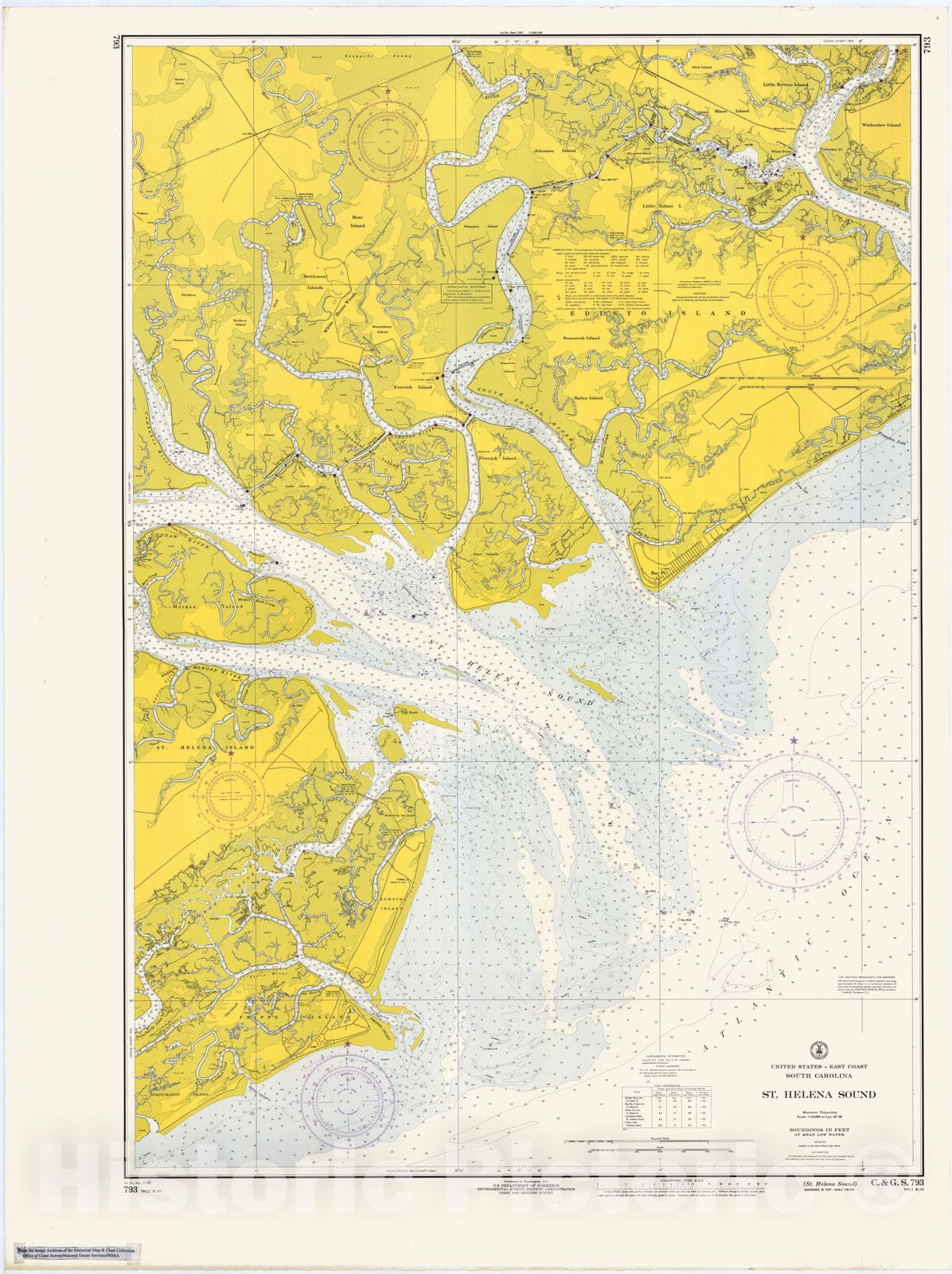 Historic Map : Coastal Charts - South Carolina: St. Helena Sound 1953 , Vintage Wall Art
