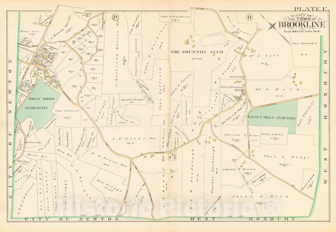 Historic Map : Atlas Town of Brookline, Brookline 1888 Plate U , Vintage Wall Art