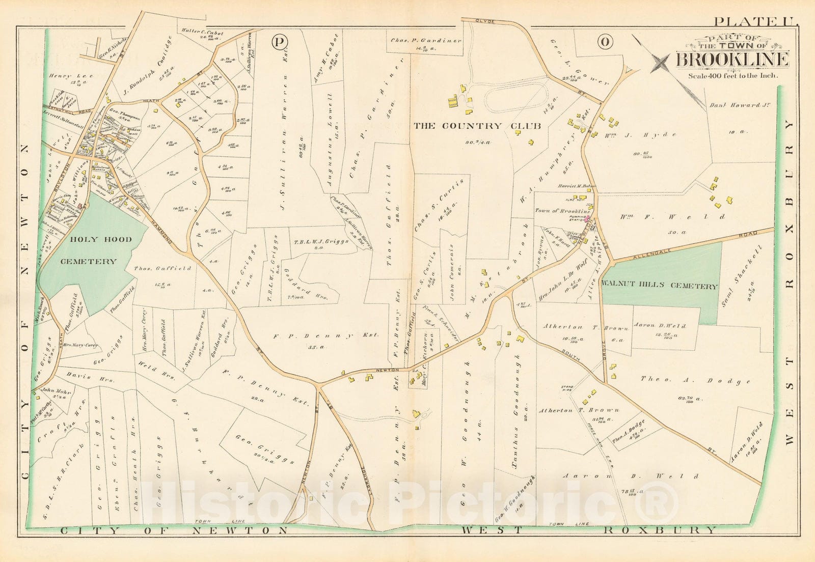 Historic Map : Atlas Town of Brookline, Brookline 1888 Plate U , Vintage Wall Art