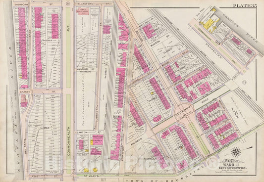 Historic Map : Atlas City of Boston: Boston Proper and Back Bay, Boston 1908 Plate 035 , Vintage Wall Art