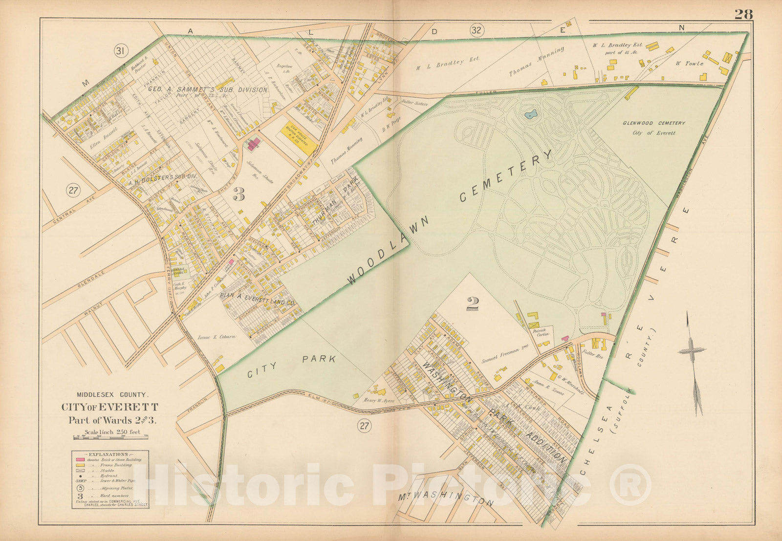 Historic Map : Atlas of Middlesex County, MA Vol. 1, Everett 1900 Plate 028 , Vintage Wall Art