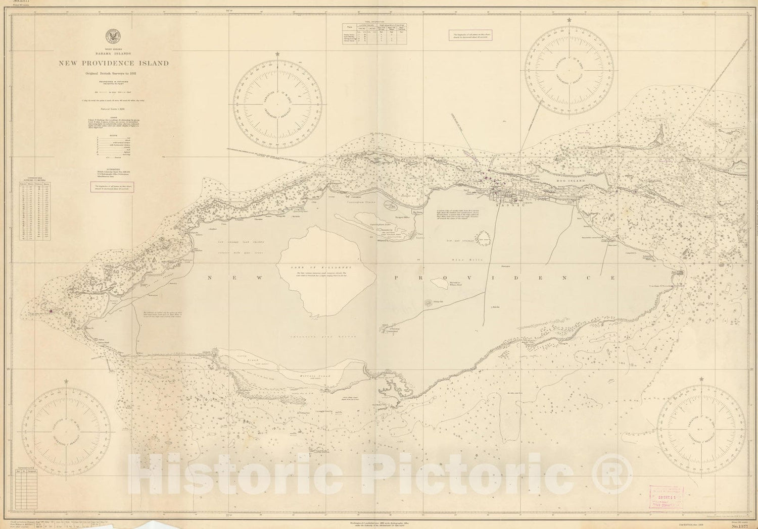 Historic Map : Coastal Charts - Bahamas: New Providence Island 1952 , Vintage Wall Art