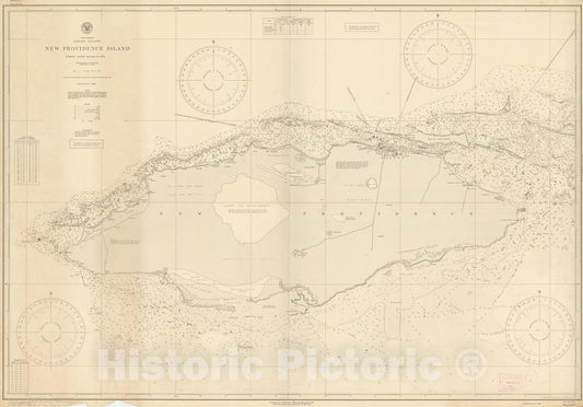 Historic Map : Coastal Charts - Bahamas: New Providence Island 1952 , Vintage Wall Art