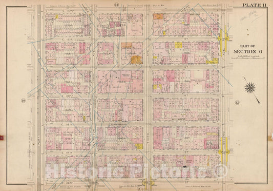Historic Map : Atlas City of New York, Borough of Manhattan, Volume 4, 110th St to 145th St, Manhattan 1914 Plate 011 , Vintage Wall Art