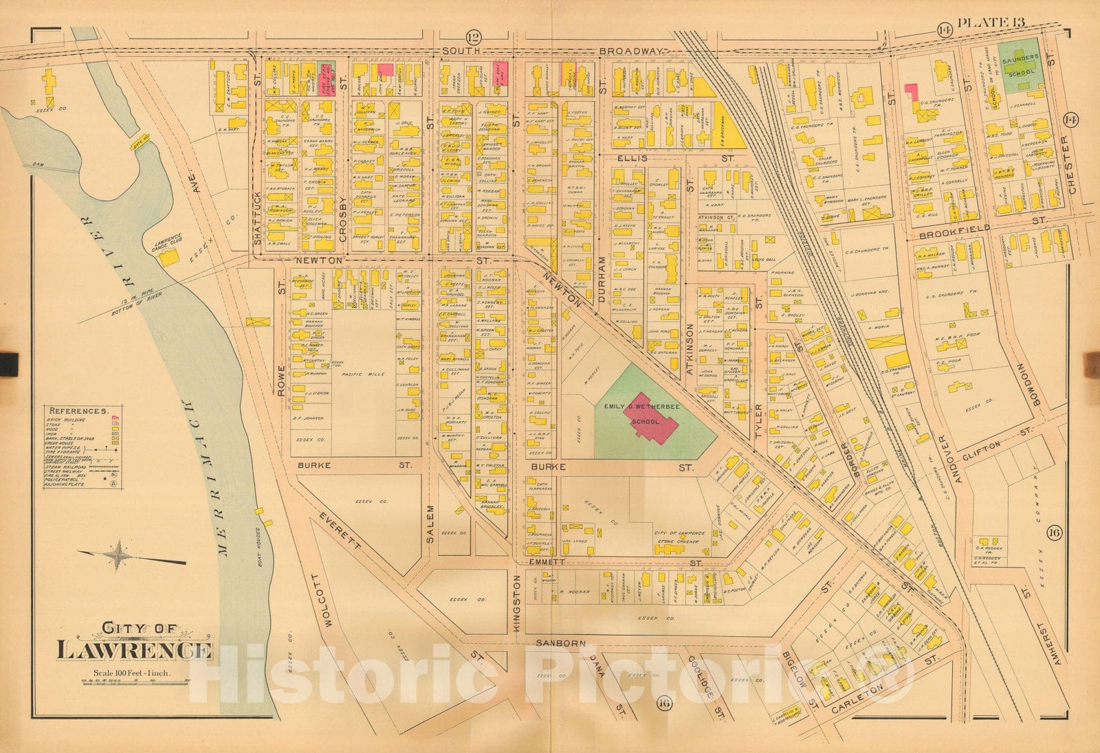 Historic Map : Atlas City of Lawrence and the Towns of Methuen, Andover and North Andover 1906 Plate 013 , Vintage Wall Art