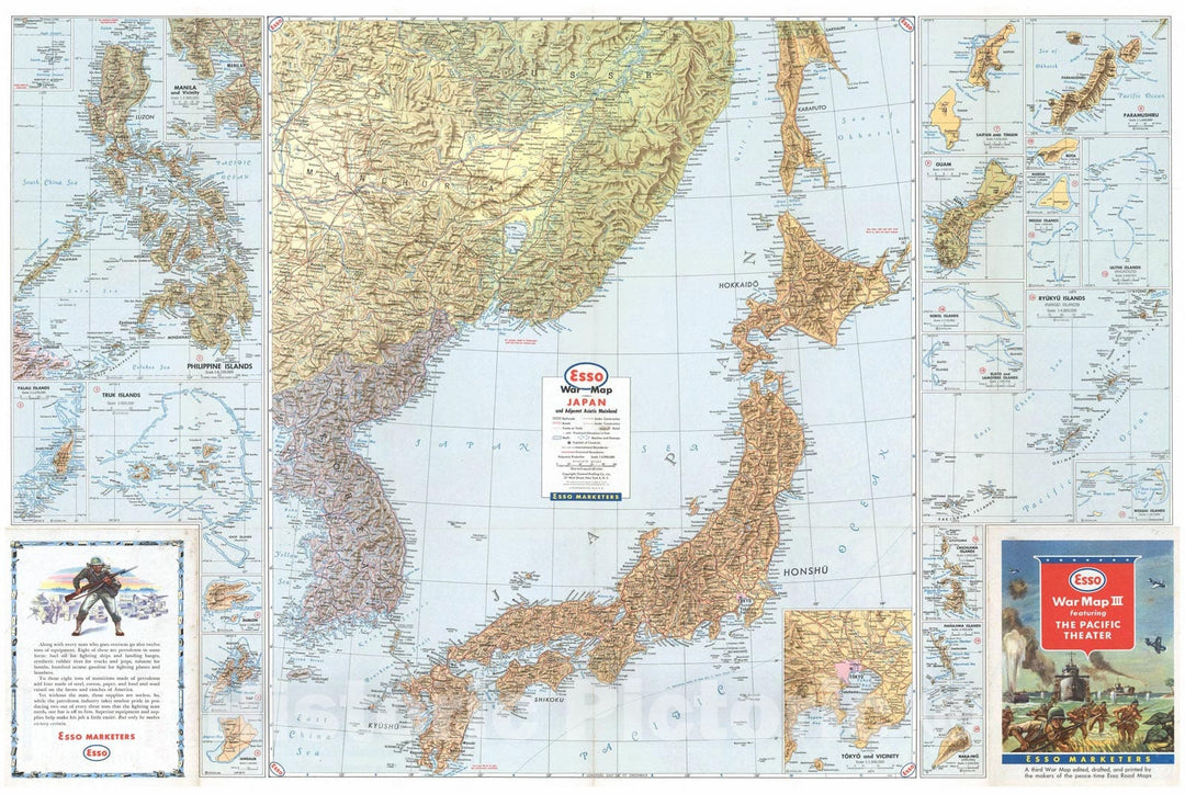 Historic Map : WWII Pacific Theater: Japan 1940s , Vintage Wall Art