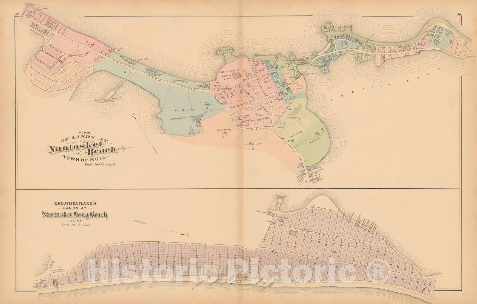 Historic Map : Atlas of Plymouth County Massachusetts, Hull 1879 , v2, Vintage Wall Art