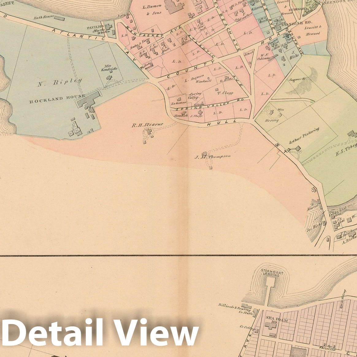 Historic Map : Atlas of Plymouth County Massachusetts, Hull 1879 , v2, Vintage Wall Art