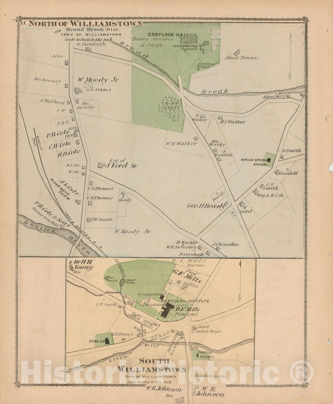Historic Map : County Atlas of Berkshire County, Williamstown 1876 , v2, Vintage Wall Art