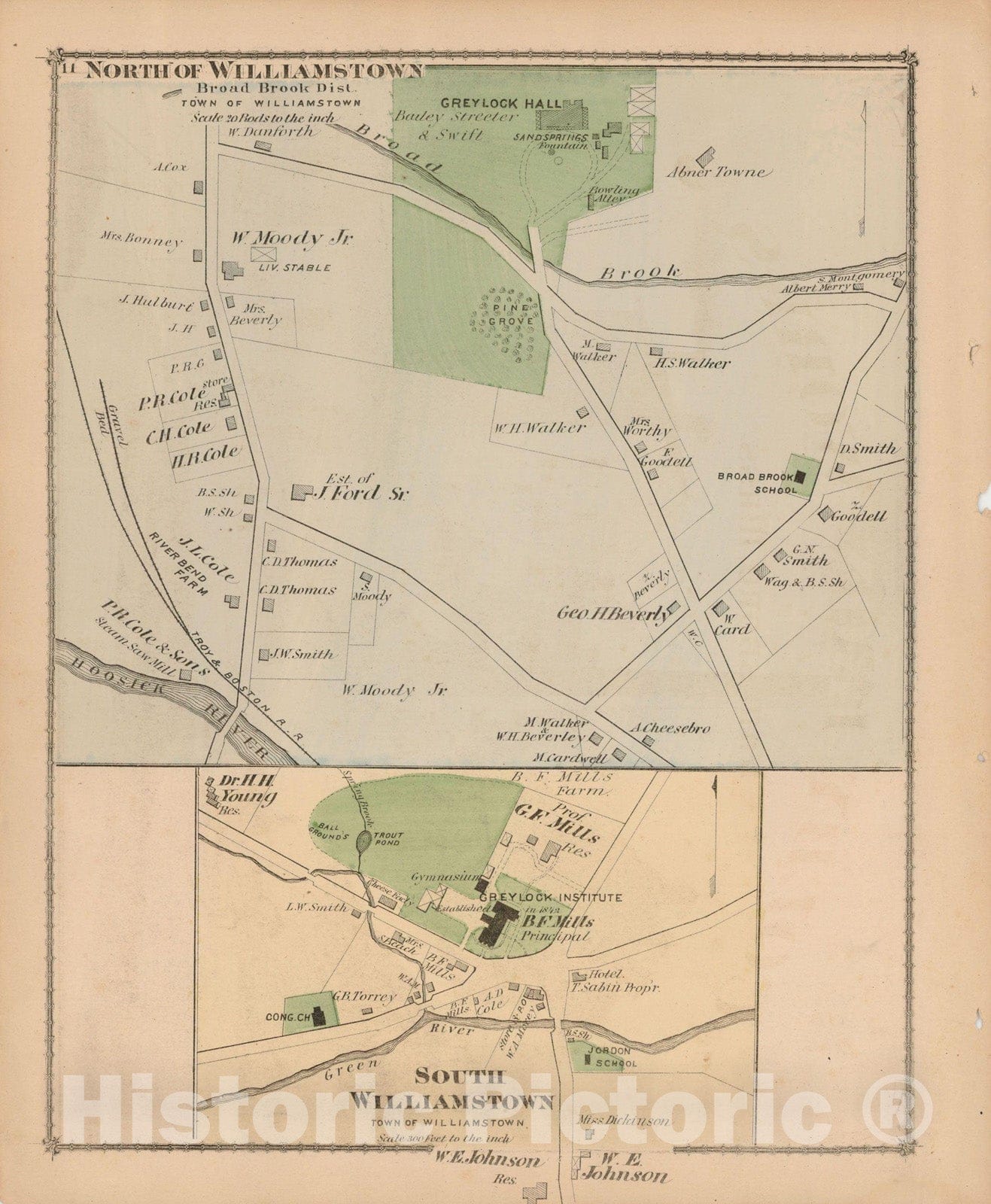 Historic Map : County Atlas of Berkshire County, Williamstown 1876 , v2, Vintage Wall Art