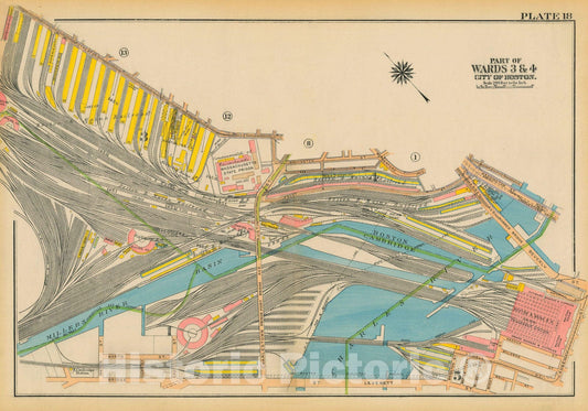 Historic Map : Atlas City of Boston: Charlestown and East Boston, Charlestown 1922 Plate 018 , Vintage Wall Art