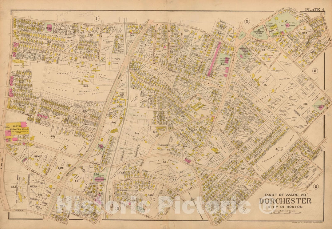 Historic Map : Atlas of Dorchester, West Roxbury and Brighton, Dorchester 1899 Plate 004 , Vintage Wall Art