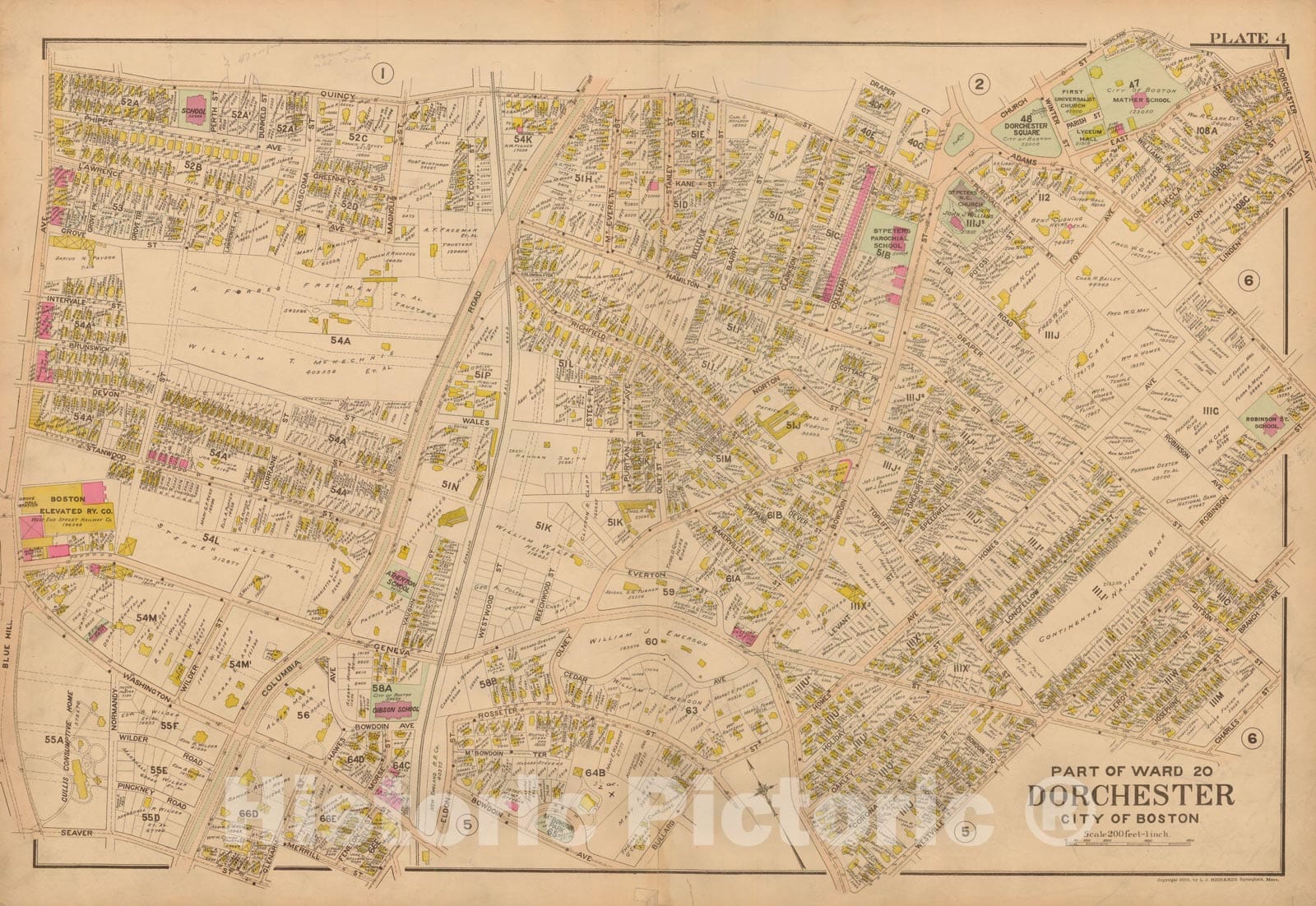 Historic Map : Atlas of Dorchester, West Roxbury and Brighton, Dorchester 1899 Plate 004 , Vintage Wall Art