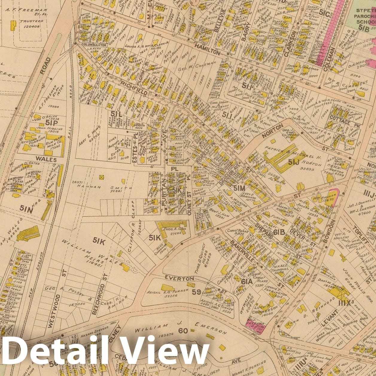 Historic Map : Atlas of Dorchester, West Roxbury and Brighton, Dorchester 1899 Plate 004 , Vintage Wall Art