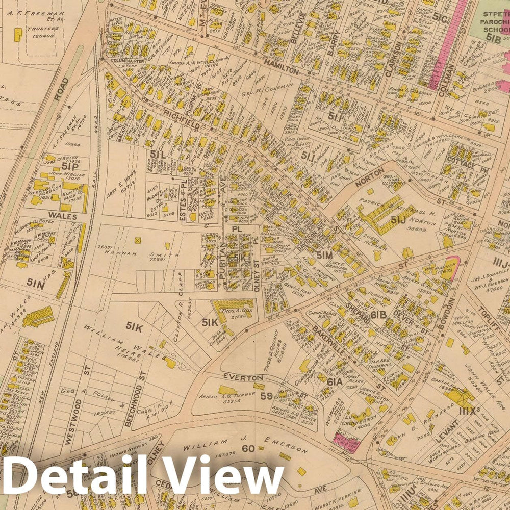 Historic Map : Atlas of Dorchester, West Roxbury and Brighton, Dorchester 1899 Plate 004 , Vintage Wall Art