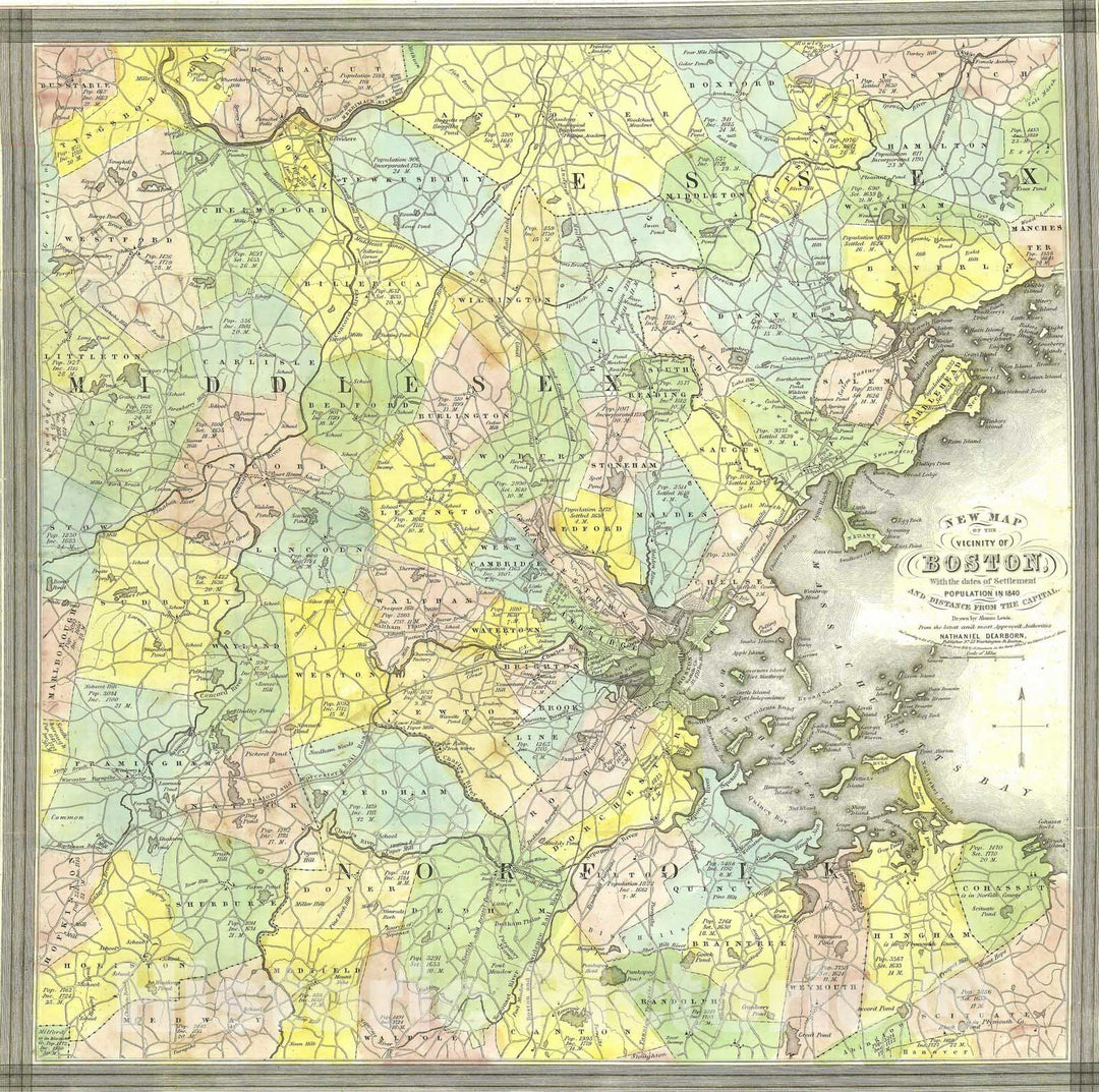 Historic Map : Middlesex County, New Map of The Vicinity of Boston 1841 , Vintage Wall Art