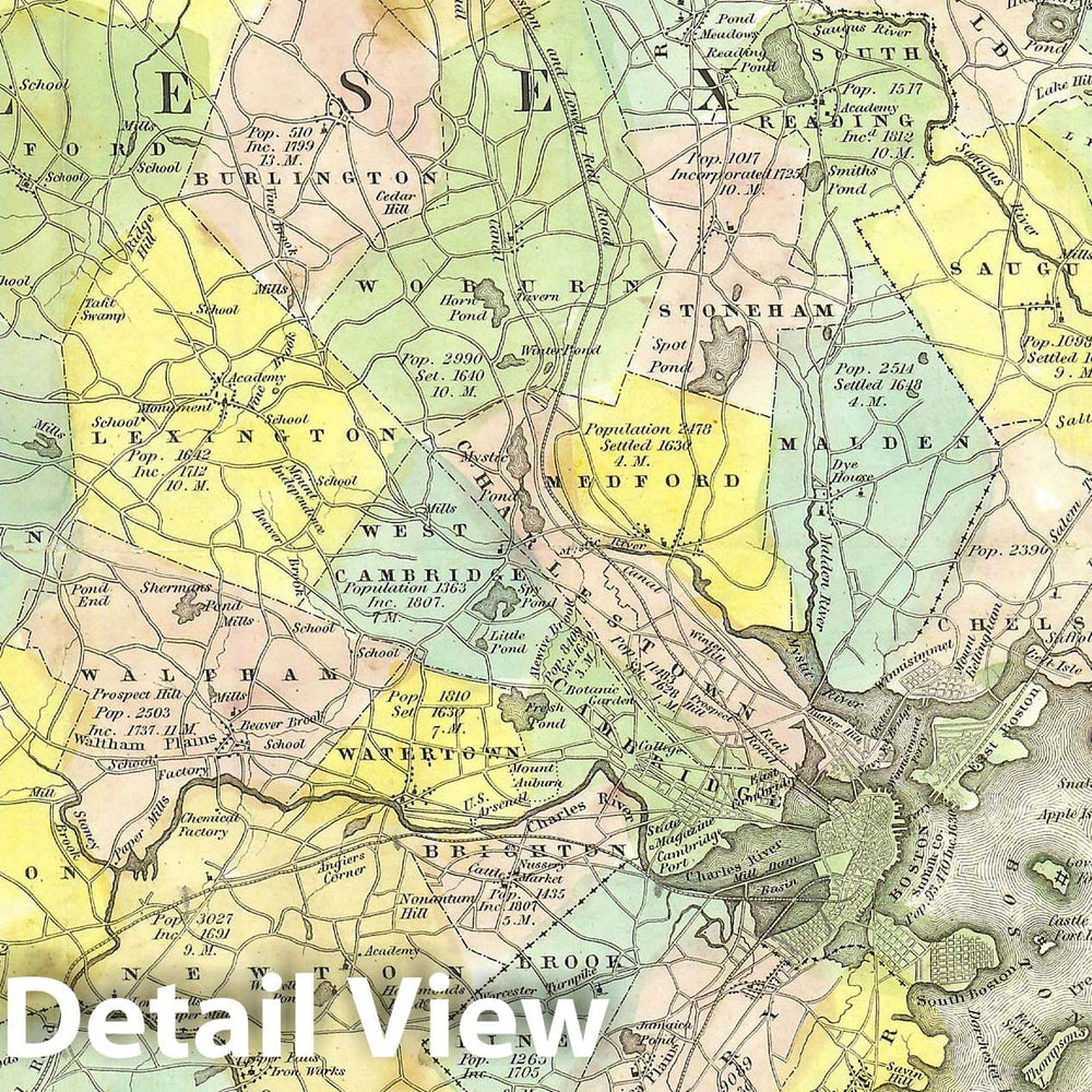 Historic Map : Middlesex County, New Map of The Vicinity of Boston 1841 , Vintage Wall Art