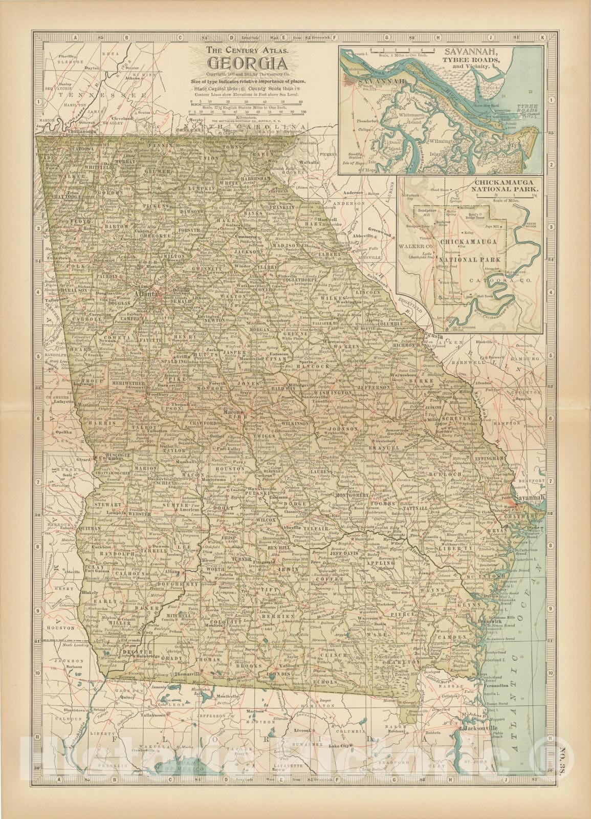 Historic Map : Georgia 1914 , Century Atlas of the World, Vintage Wall Art