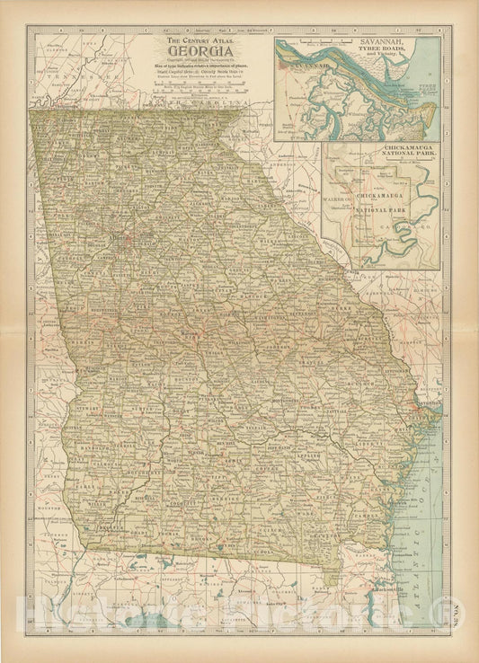 Historic Map : Georgia 1914 , Century Atlas of the World, Vintage Wall Art