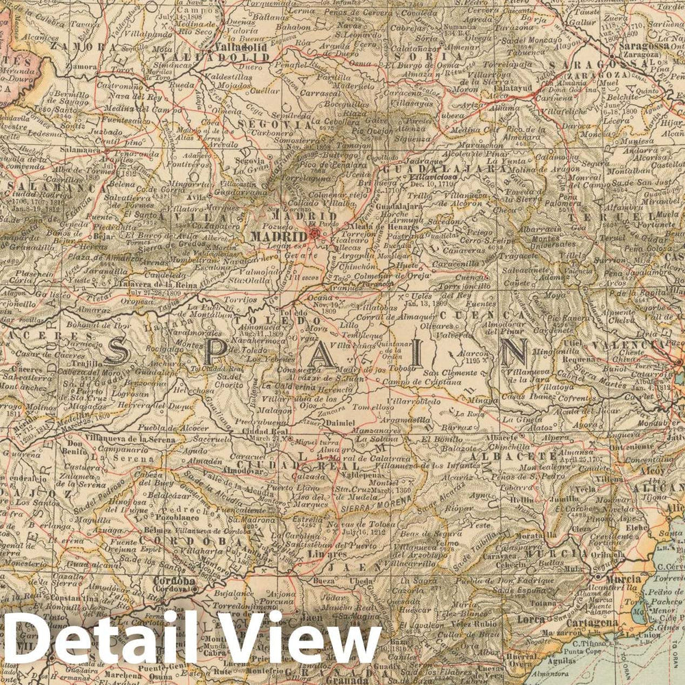 Historic Map : Spain & Portugal & Gibraltar 1914 , Century Atlas of the World, Vintage Wall Art