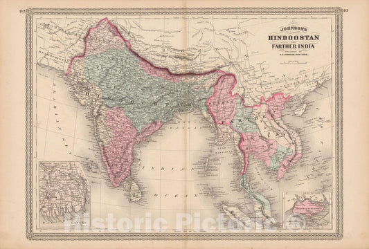 Historic Map : Family Atlas World, Hindostan & India 1873 , Vintage Wall Art