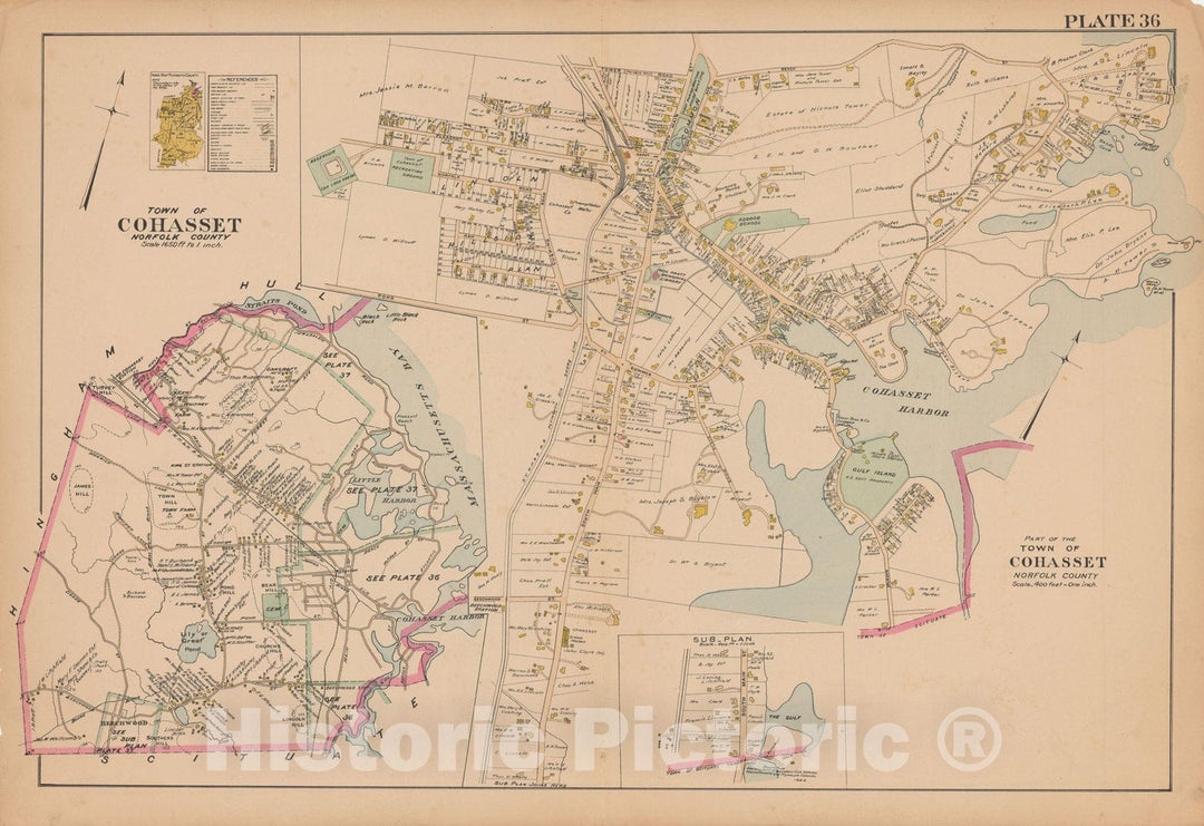 Historic Map : MA, Cohasset 1903 Plate 036 , New Topographical Atlas of Surveys of Plymouth County ... , Vintage Wall Art