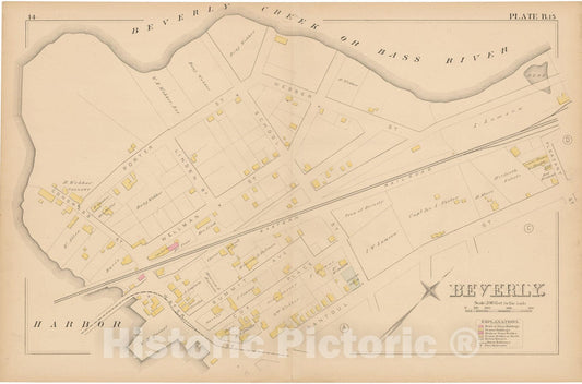 Historic Map : Atlas of Beverly, MA, Beverly 1880 Plate B , Vintage Wall Art
