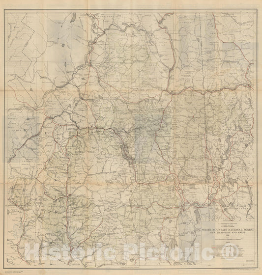 Historic Map : New Hampshire, White Mountain National Forest 1924 , Vintage Wall Art