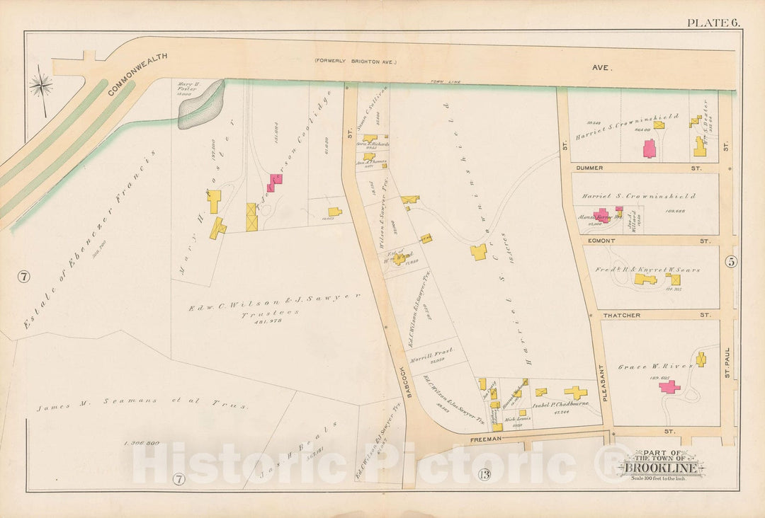 Historic Map : Atlas Town of Brookline, Brookline 1893 Plate 006 , Vintage Wall Art