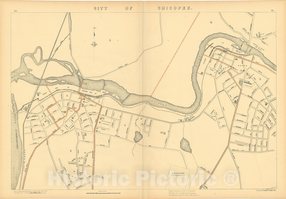 Historic Map : Atlas of Massachusetts, Chicopee 1904 , Vintage Wall Art