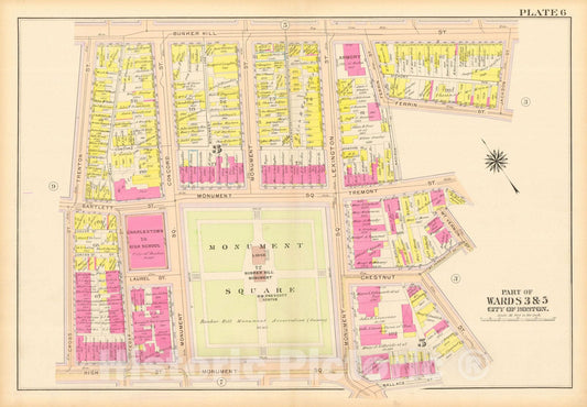 Historic Map : Atlas City of Boston: Charlestown and East Boston, Charlestown 1912 Plate 006 , Vintage Wall Art