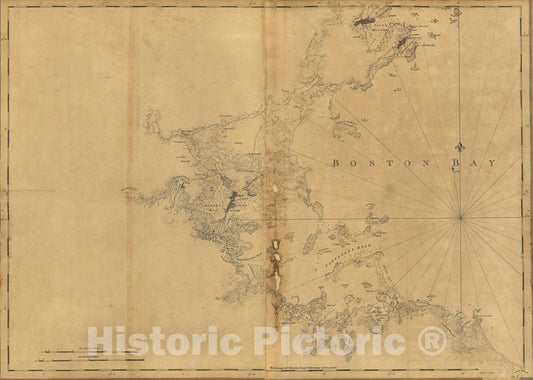 Historic Map : 18th Century Coastal Charts, Boston Bay & Vicinity 1776 Topographic Map , Vintage Wall Art