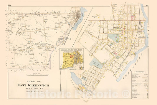 Historic Map : Atlas of Southern Rhode Island, East Greenwich 1895 , Vintage Wall Art