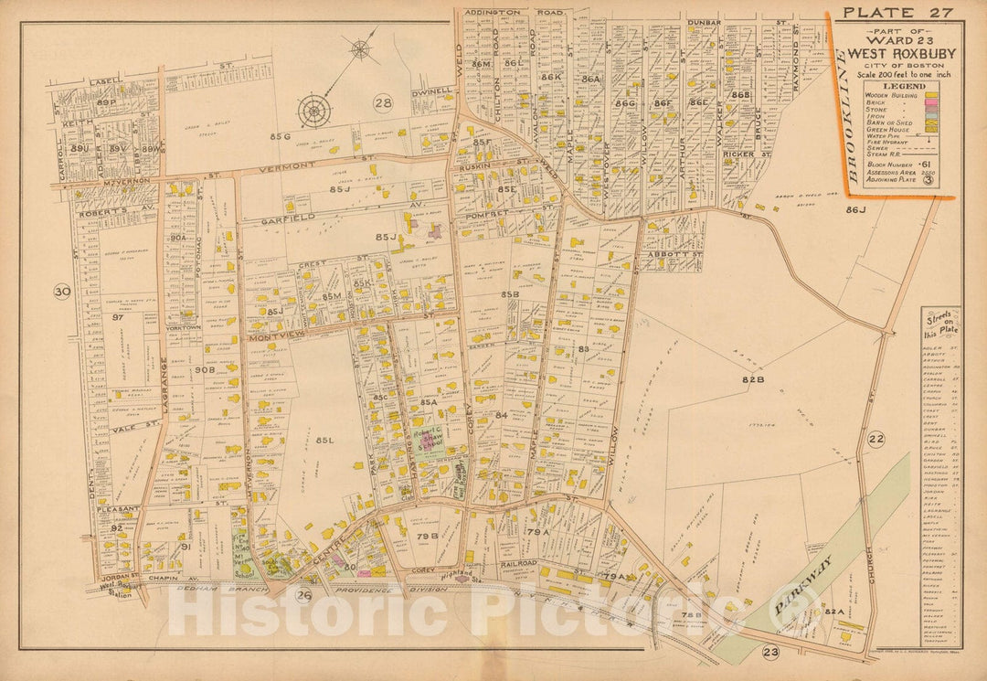 Historic Map : Atlas of Dorchester, West Roxbury and Brighton, West Roxbury 1899 Plate 027 , Vintage Wall Art
