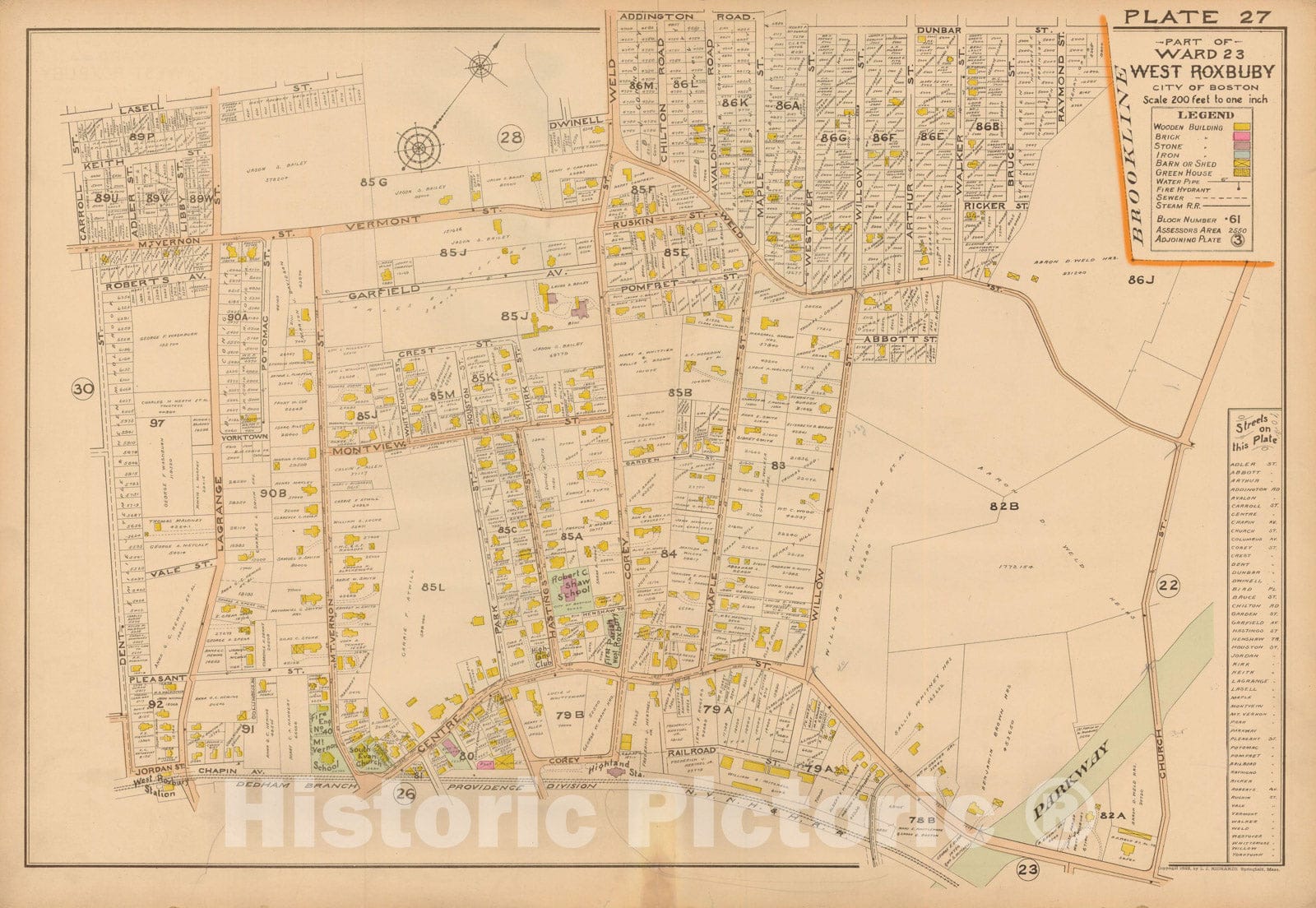 Historic Map : Atlas of Dorchester, West Roxbury and Brighton, West Roxbury 1899 Plate 027 , Vintage Wall Art