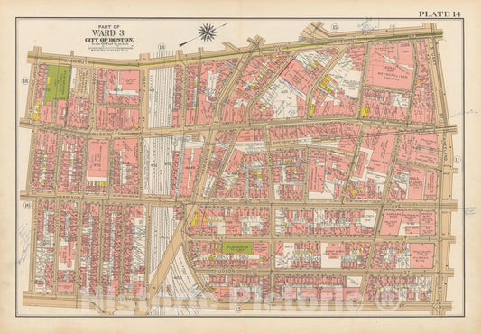 Historic Map : Atlas City of Boston, Boston 1938 Plate 014 , Vintage Wall Art