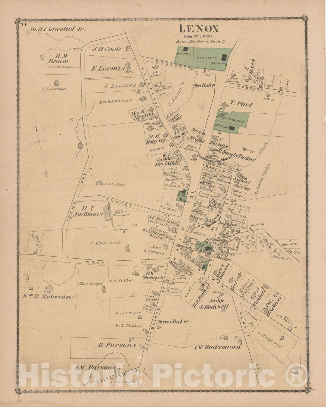 Historic Map : County Atlas of Berkshire County, Lenox 1876 , v2, Vintage Wall Art