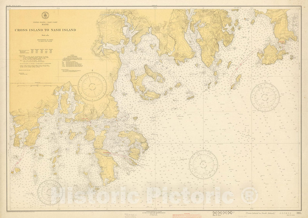 Historic Map : Coastal Charts - Maine: Cross Island to Nash Island 1941 , Vintage Wall Art