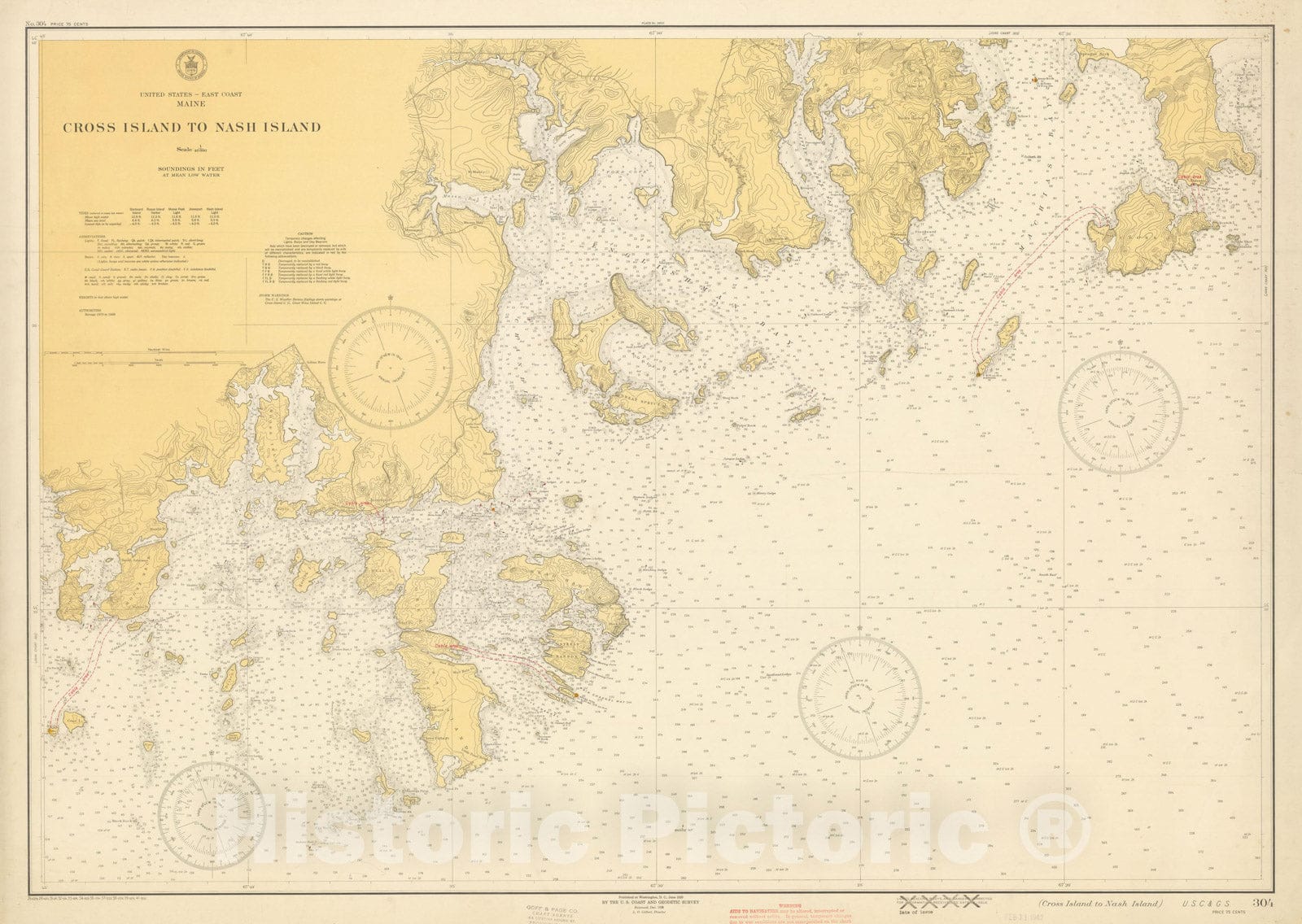 Historic Map : Coastal Charts - Maine: Cross Island to Nash Island 1941 , Vintage Wall Art